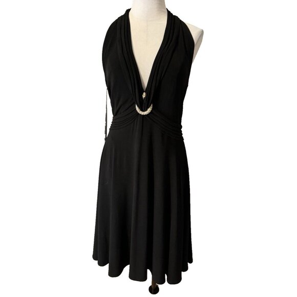 Tadashi Dress L Large Black Halter Rhinestone Stretch Party Cruise Wedding NWT - Picture 1 of 15